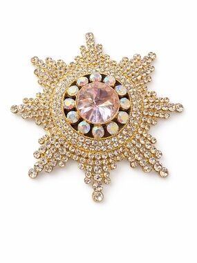 Vintage Style Starburst Rhinestone Brooch Gold Tone Aurora Borealis